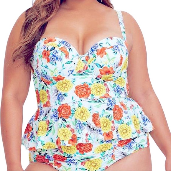 Torrid Underwire Peplum Tankini Ruched Swim Bottom Set